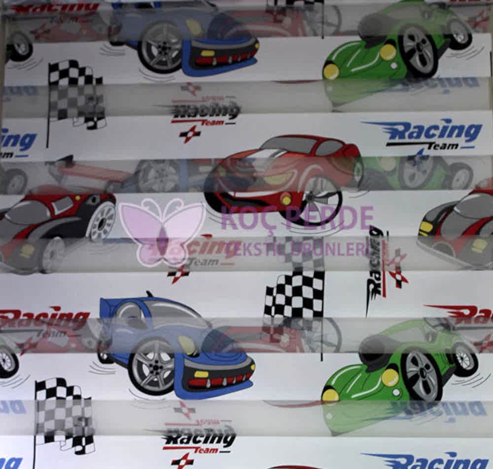 Araba Temalı Çocuk Desenli Zebra Perde