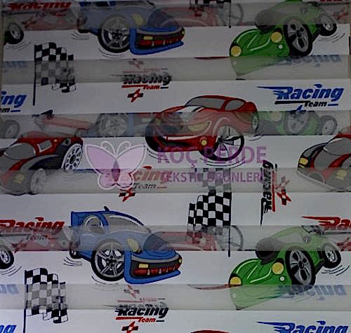 Araba Temalı Çocuk Desenli Zebra Perde