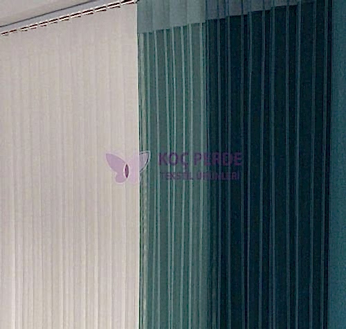 Yeni Dikey Tül Perde Beyaz Petrol Mavisi Parlement