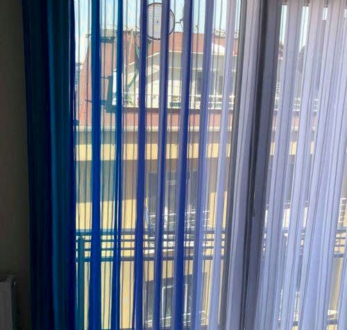 Yeni Dikey Tül Perde Mavi Beyaz