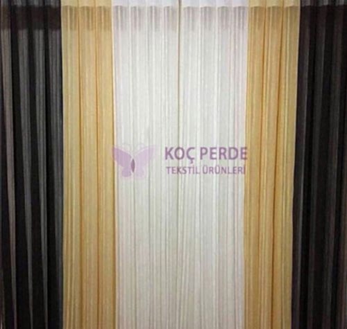 Yeni Dikey Tül Perde Sarı Siyah Ekru