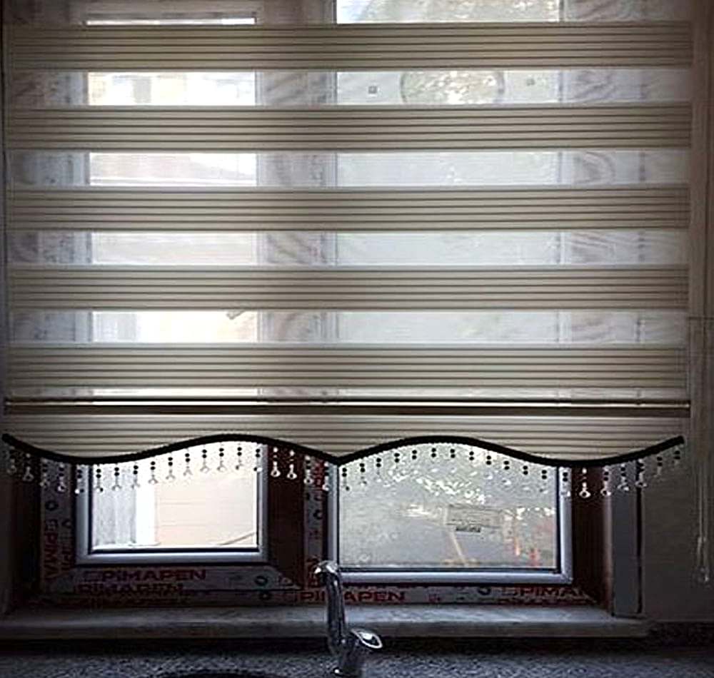 Pliseli Krem Zebra Boncuklu Perde 2